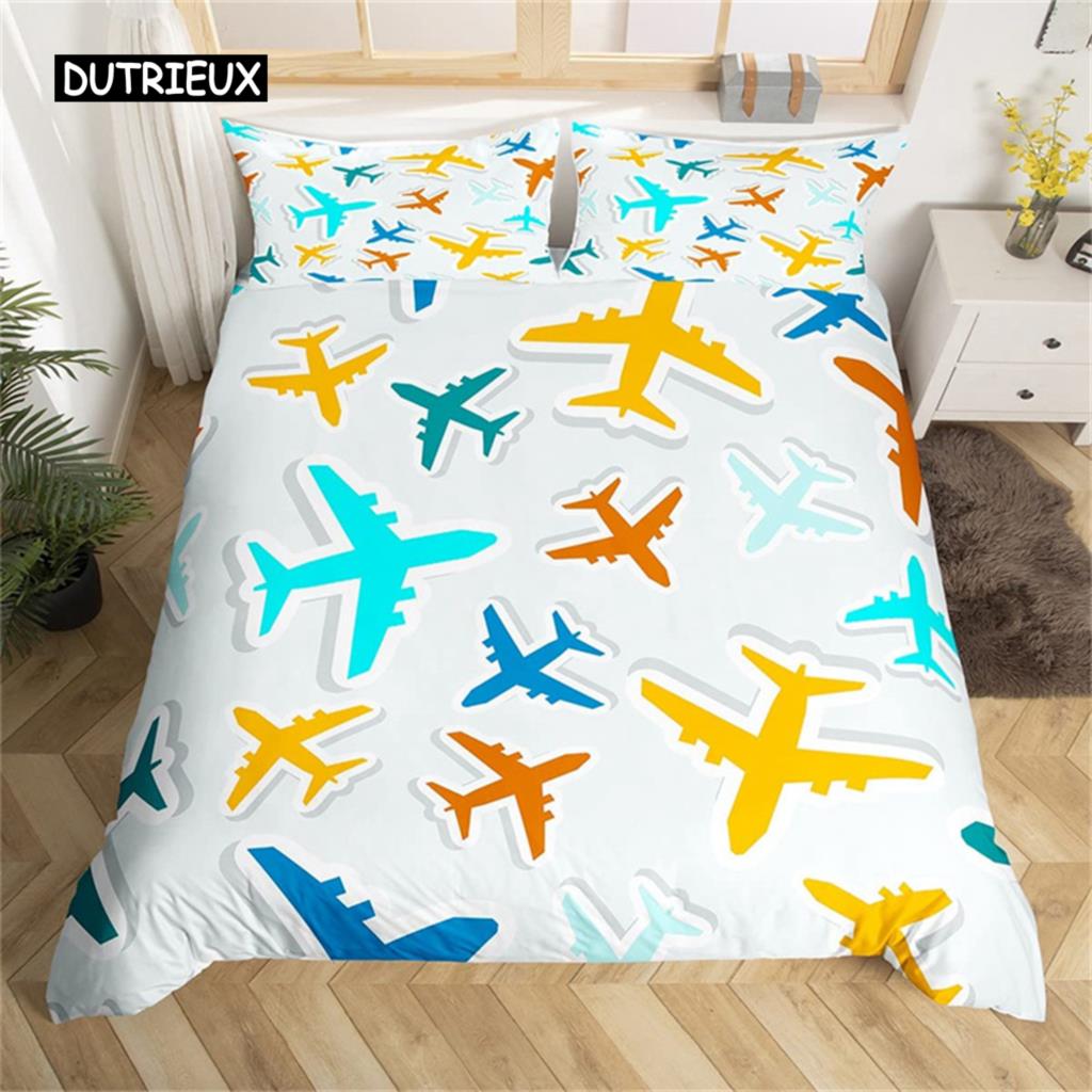 Мультяшный пододеяльник с самолетом, комплект постельного белья с самолетом, милый пододеяльник из микрофибры с облаками, Твин, Кинг, для детей, мальчиков, девочек, подарок, для комнаты