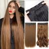 Long and Smooth Synthetic Extensions with 5 Clips One-piece 32 Inch Hairpiece Black Blonde Fake Hair for Women