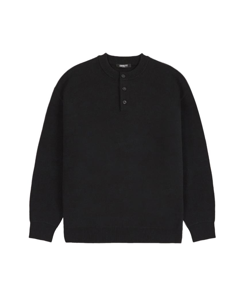 DRAW FIT Soft Essential Henley Neck Knit [Black]