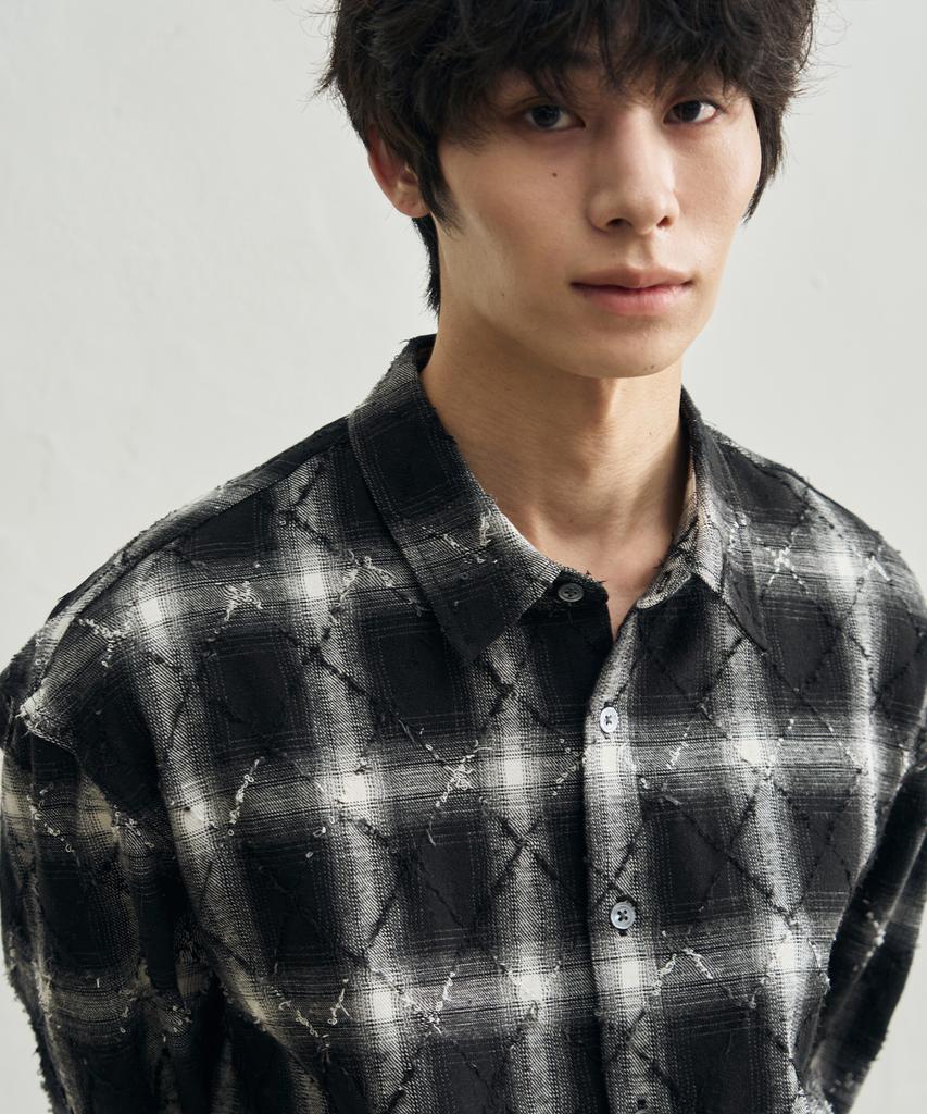 ROTEMBER Argyle Damaged Check Shirt [Black]