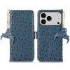 For iPhone 17 Pro Max Case RFID Blocking Genuine Cow Leather Phone Case Ostrich Texture