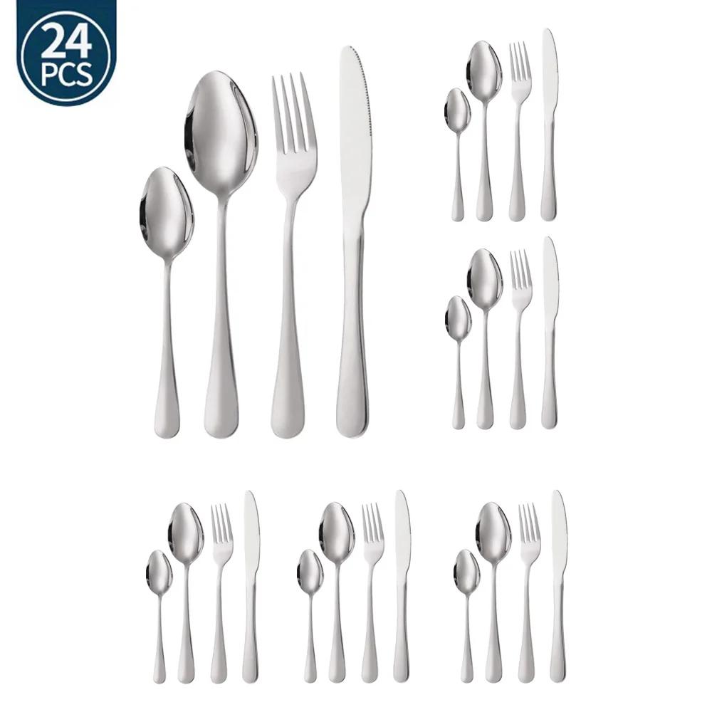 24Pcs Green Gold Tableware Set Stainless Steel Cutlery Kitchen Dinnerware Knife Fork Spoon Restaurant Wedding Flatware Set