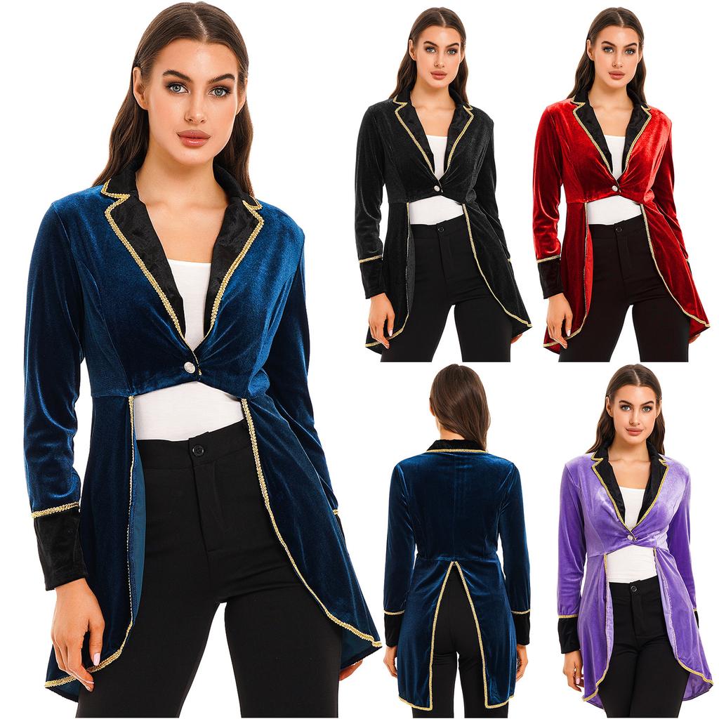 Women Velvet Swallow Tailed Coat Casual Long Sleeve Lapel Blazer Jacket Carnival Cosplay Party Costume