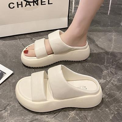 Женские летние толстоподошвенные увеличивающие рост шлепанцы-хлебушки, женские, носят нежные, повседневные, с открытым носком, прохладные шлепанцы, женские