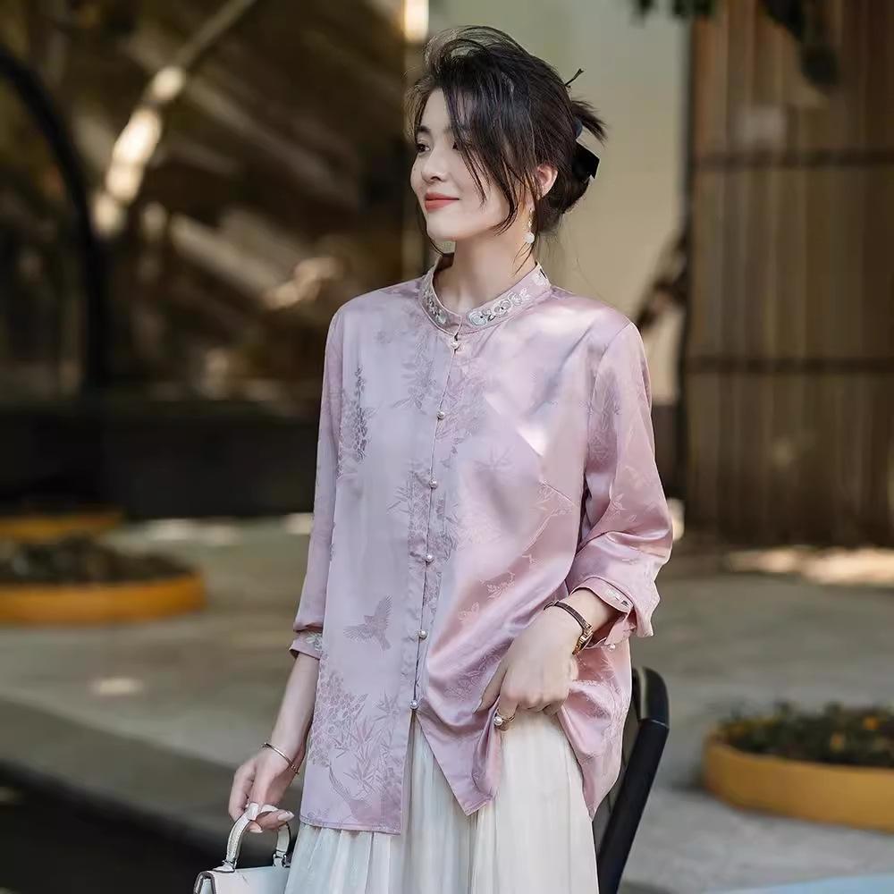 Новая женская рубашка в китайском стиле с вышивкой из жаккарда в национальном стиле на весну и осень