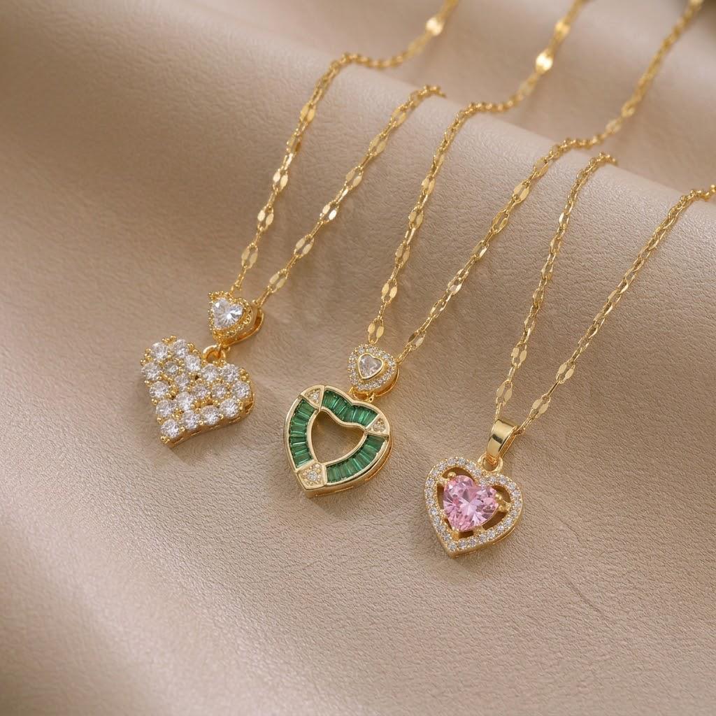 European & American Style Heart-Shaped Zirconia Pendant Necklace for Women