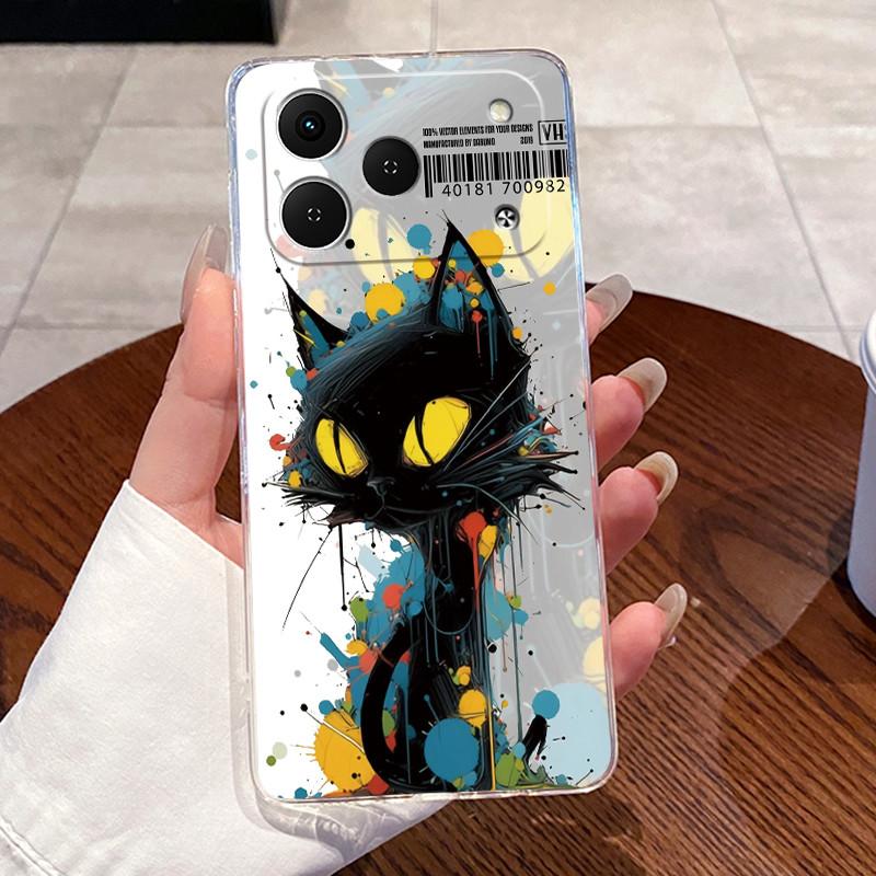 Casing For Tecno Spark 50 KN4 Case Aesthetic Fashion Cute Cat Cartoon Soft Silicone Back Cover Transparent TPU Phone Case Bumper