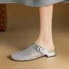 Fashion Women's New Genuine Leather Cowhide Round Head Woven Hollow Breathable Low Heel Plus Size Toe Wrapped M Ü Ller Slippers