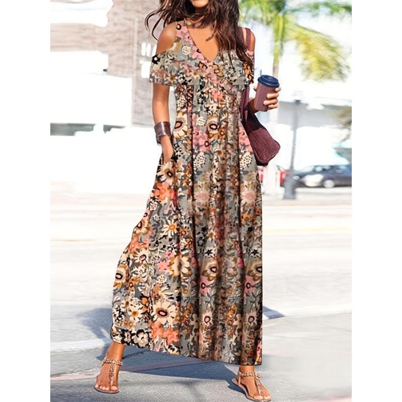 Женское платье в цветочек с лоскутным принтом, короткие рукава, платья в курортном стиле