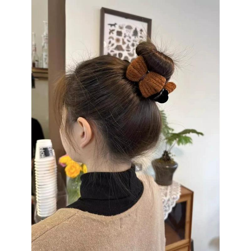 New Knitted Hairpin Female Milk Curry Sweet Casual All-match Bow Hairpin Hair Pans Hair Ball Hair Accessories