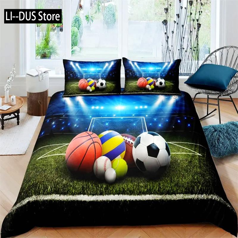 Football Duvet Cover Sports Theme Ball Games Bedding Set Kids Basketball Hockey Comforter Cover Twin for Boys Girls Room Decor