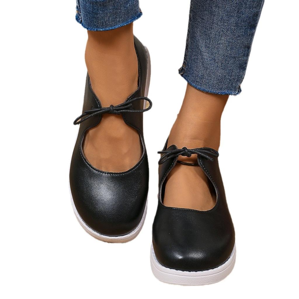 Wish Fashion Large Size Autumn New Round Head Front Lace-up Solid Color Casual Single Shoes Women