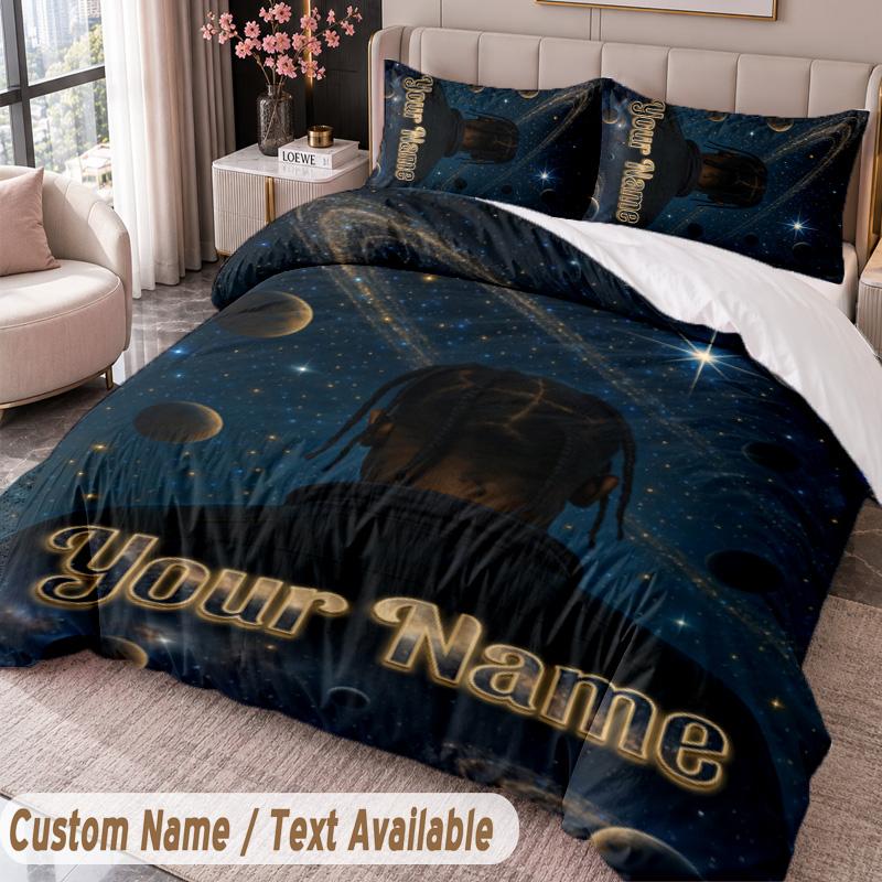 Custom Name Text 3Pcs Bedding Set Travis Scott Duvet Cover And Two Pillowcases