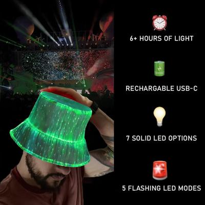 Yousheng LED Рыбацкая шляпа Неоновая ведерко для рейва 7 цветов Светящаяся в темноте USB-перезаряжаемая Экипировка для EDM-фестиваля