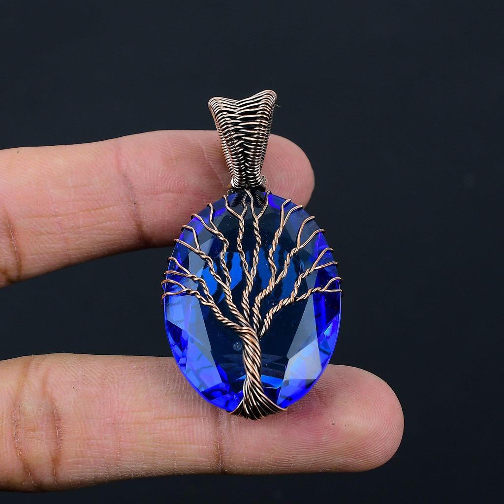 Древо Жизни Танзанит Драгоценный Камень Медная Проволока Обертка Кулон Ювелирный Подарок Для Нее