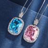Jewelry Copper Bottom Gold-Plated Simulation Aquamarine Pink Diamond Temperament Light Luxury Pendant Necklace Fat Square Master 15 * 20