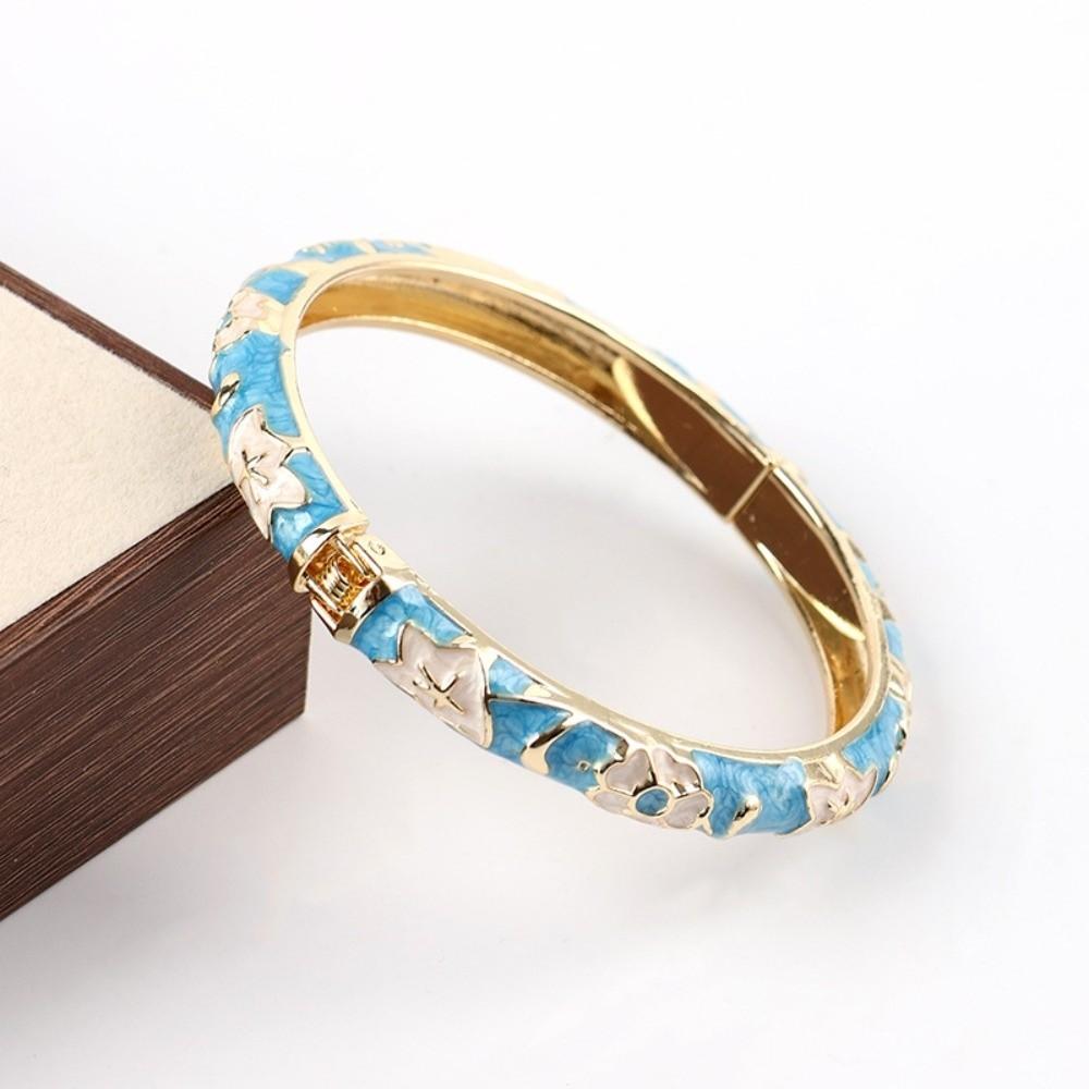 Enamel Vintage Cloisonne Bangle Traditional Women's Hand Bracelet Flower Bangle Ladies