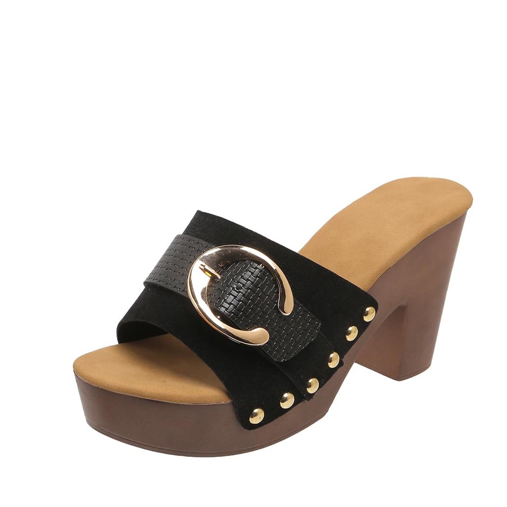 Летние женские босоножки на высоком квадратном каблуке, женские туфли на платформе, повседневные туфли с заклепками, с открытым носком, элегантные женские туфли Zapatos De Mujer