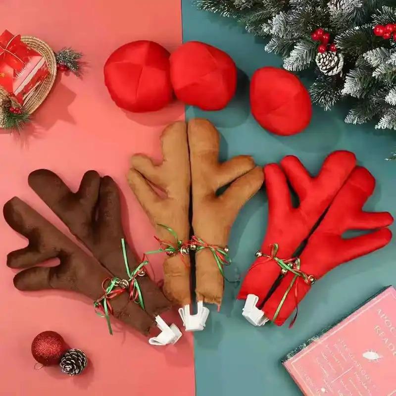 Рождественское украшение для автомобиля Набор рогов и красного носа Украшение в виде оленя Транспортное средство Красный нос Рога лося Набор декора Рождественское украшение Новое