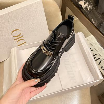 Кожаные лоферы на толстой подошве, женские зимние новые универсальные туфли в британском стиле на застежке на шнуровке, маленькие кожаные туфли