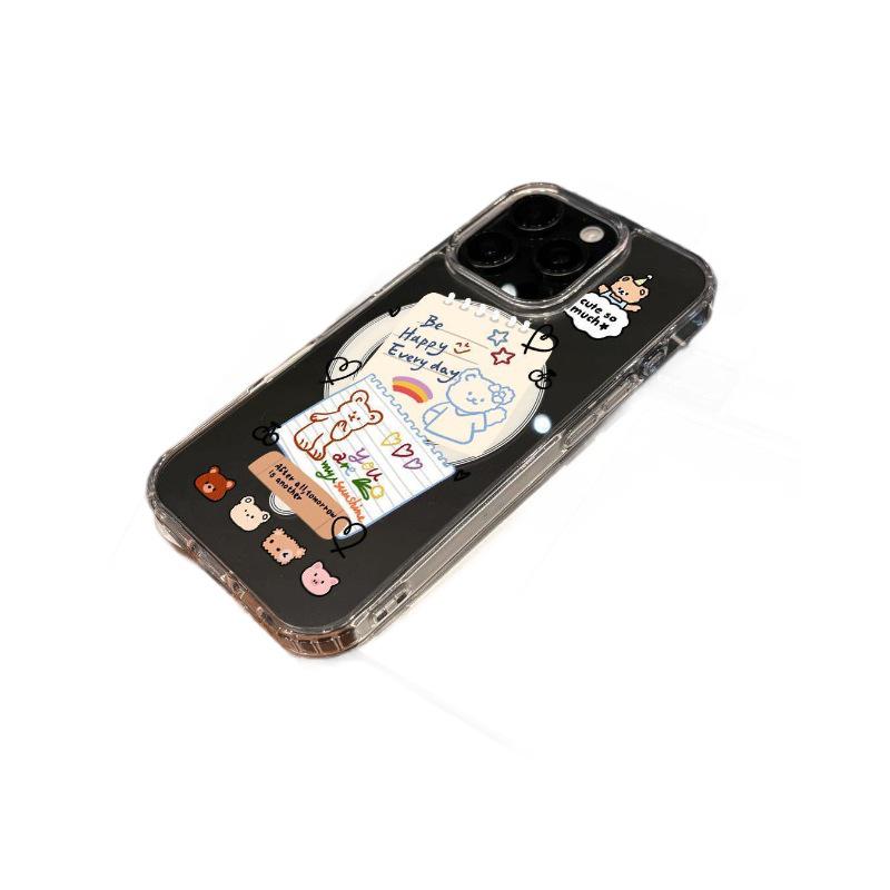 Transparent Magnetic Case with Label Bear Design for Apple iPhone 15 Pro Max and 16 Pro, AI Button Compatible