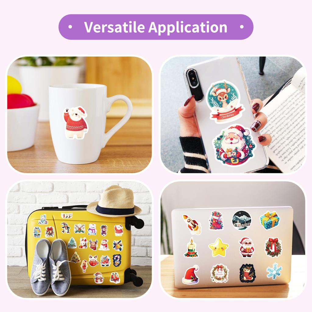 50 PCS Christmas Stickers - Colorful Holiday Decals for Mugs, Tablets, Gifts