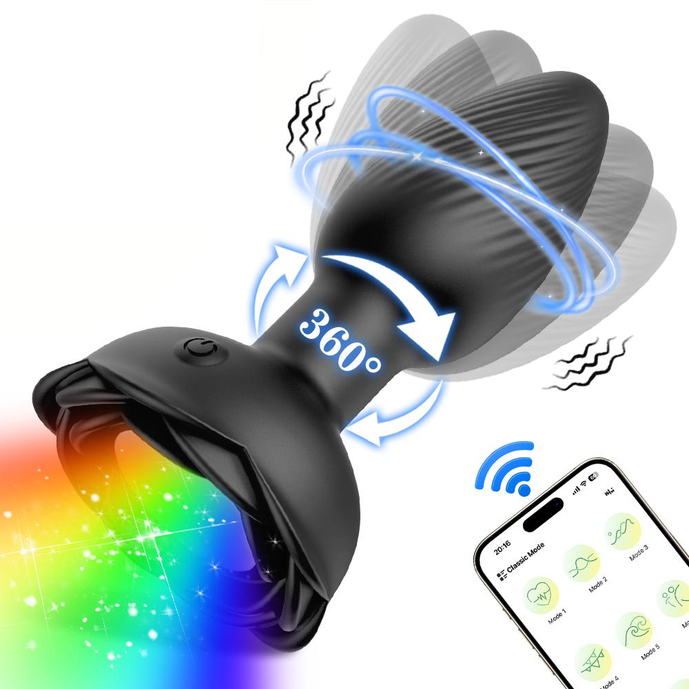 360° Rotation LED Butt Plug for Men Wiggle Vibrating Prostate Massager Gay APP Anal Vibrator Anal Plug Sex Toy for Couples