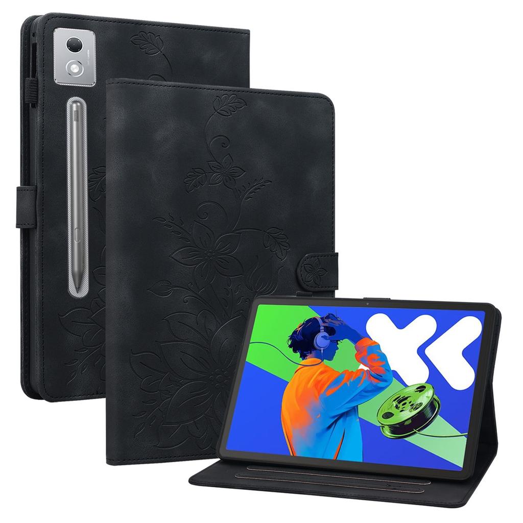 Для Lenovo Tab P12 Pro 12.7 2025/Xiaoxin Pad Pro 12.7 (2025) Чехол с тиснением лилии, отделениями для карт, кожаный чехол для планшета