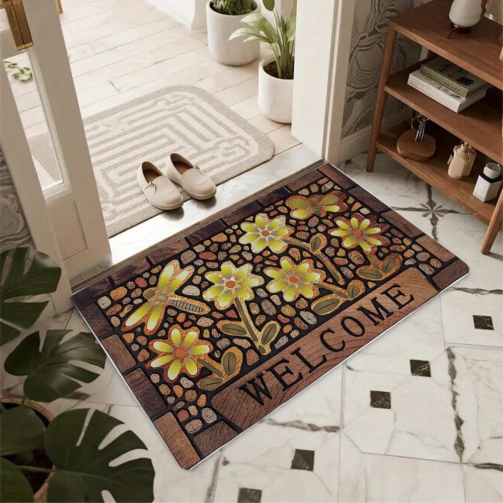 Винтажный мозаичный цветочный коврик - Коврик "Добро пожаловать" Нескользящий декор пола для прихожей гостиной домашний декор