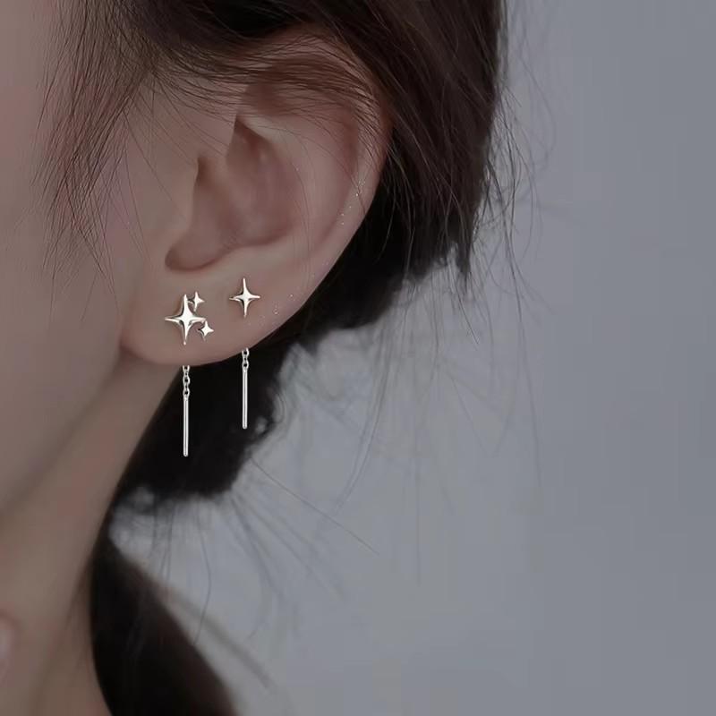PANJBJ 925 Silver Bow Knot Earring for Women Texture Tassels Sweet Romantic Korean Jewelry Gift