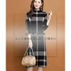 [Elixio] [Elixio] One Piece Knit Dress Check Pattern Was It Warm? Ladies Long Sleeve Tight Skirt Calf Length Thick Beautiful Body Shape Cover Winter