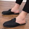 New Men Bowknot Black Pu Leather Half Slippers Shoes Male Casual Mules Moccasins Breathable Loafers Zapatos Hombre