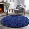 Blue Round Rug for Kids Room, Bedroom, Living Room, Washable Fluffy Shaggy Area Rug, Aesthetic Decor, 120cm
