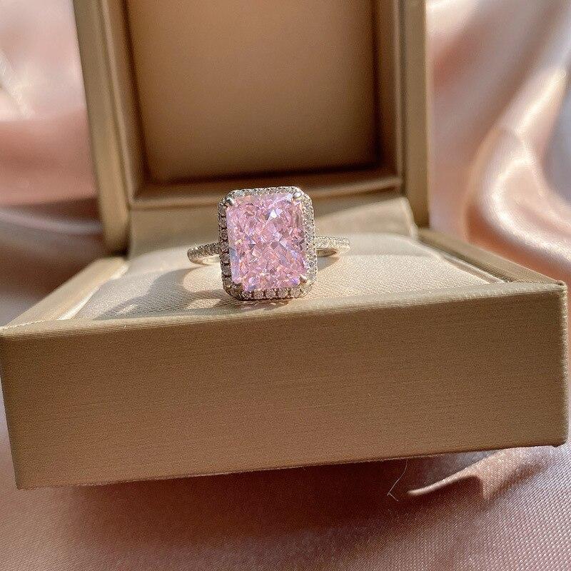 S925 Серебро Высокоуглеродистый Цветной Драгоценный Камень Сияющей Огранки Прямоугольное Кольцо Женский Свадебный Подарок Ювелирные Изделия