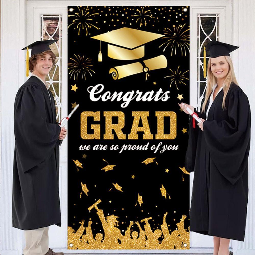 180x90cm Graduates Theme Background Black Gold Happy Graduation Banner  School Party Decor