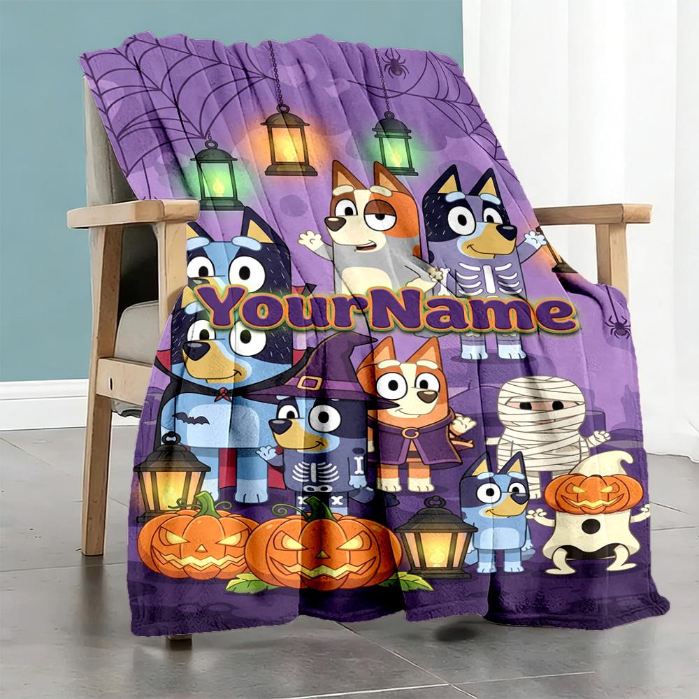 Bluey 22 Customize Text Blanket Cozy Personalized Blanket Soft & Cozy Versatile for Seaside Livingroom Office Chair Nap Four Seasons Multipurpose