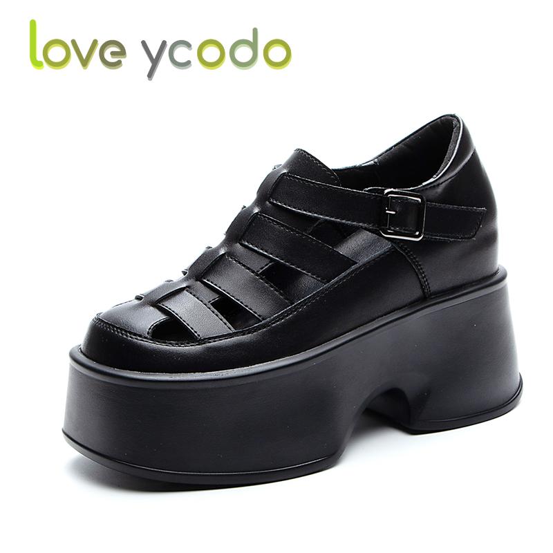 love ycodo Брендовые женские и студенческие летние сандалии из натуральной кожи на толстой подошве