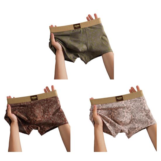 Мужское нижнее белье боксеры со средней посадкой, эластичным поясом, U-выпуклыми трусами, с цветочным узором, пижамное нижнее белье для повседневной носки