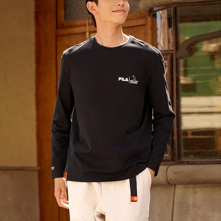 Fila FW22 Футболка мужская с круглым вырезом, простая, повседневная, удобная, с длинным рукавом, топы, черная F11M249212F-BK