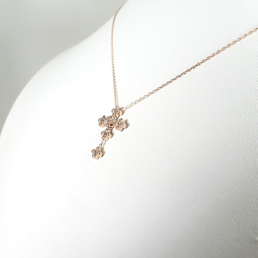 [Pre-owned] VENDOME K18PG Diamond Cross Pendant / j66-6