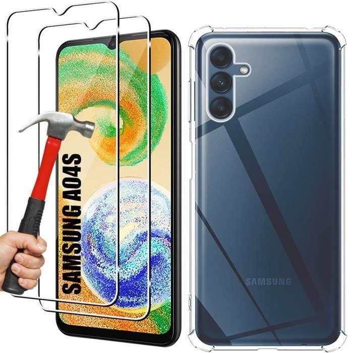 Coque pour Samsung A04s Transparent 4 Coins Renforcés + 2 Verres Trempés