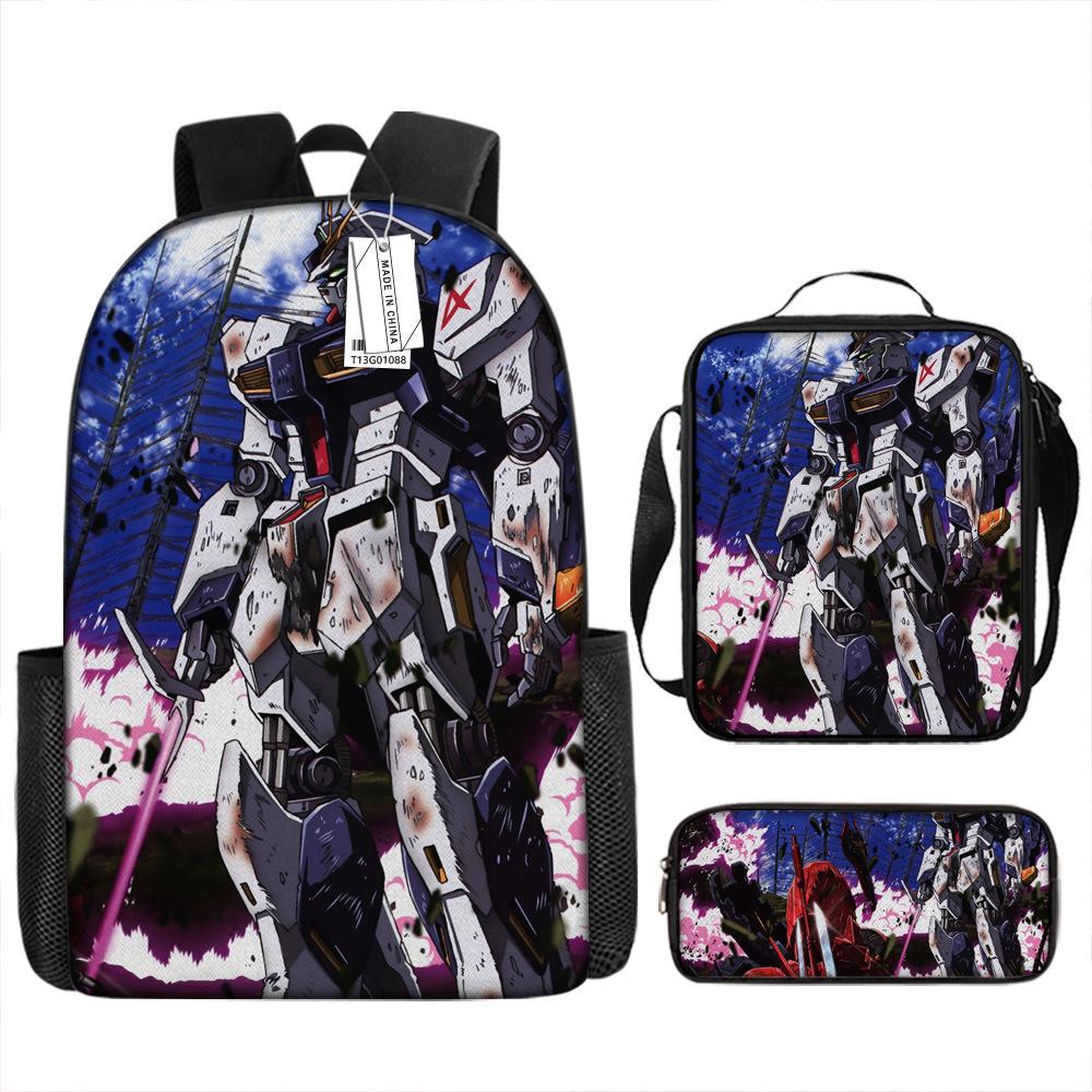 Школьный рюкзак Gundam Mecha для мальчиков и учеников начальной школы, сверхлегкий рюкзак с защитой от ударов, детский рюкзак в стиле анимации, набор из трех предметов.