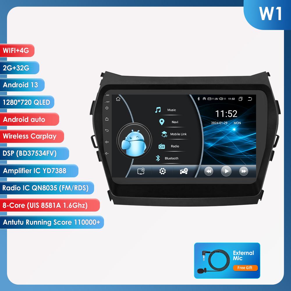 OSSURET Carplay 4G LTE 2 Din Android 12 автомобильный радиоприемник мультимедиа видеоплеер для Hyundai Santa Fe 3 2013-2017 IX45 навигация интеллектуальная RDS GPS стерео