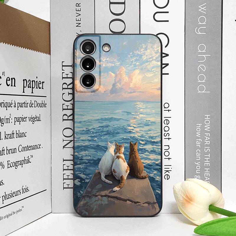 Забавный Милый Кот Мультяшный Рисунок Чехол для Телефона для Samsung Galaxy S25 S24+ S23 Ultra S22 Plus S20 S21 FE M53 M34 M36 Мягкая Задняя Крышка