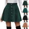 Women's Button Down Casual Fashion Flared A-Line Solid Color Corduroy Button High Waist Skirt