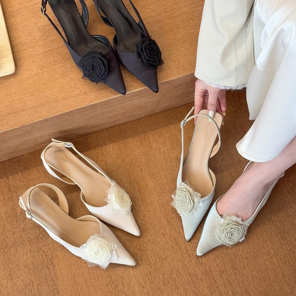 Фея зеленая роза • остроконечные цветочные туфли на высоком каблуке женские весенние босоножки 2025 года с пустым легким ртом