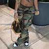 Women's Camo Print Cargo Pants High Waist Wide Leg Baggy Streetwear Casual Camouflage Military Trousers with Pockets