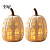 Decorative Shelf Accents Lighted Pumpkin Cottage Ornament, Flickering Tabletop Lamp, Light-Up Thanksgiving Party Table Decor Farmhouse Fall