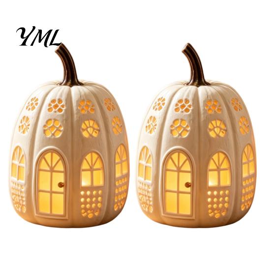 Decorative Shelf Accents Lighted Pumpkin Cottage Ornament, Flickering Tabletop Lamp, Light-Up Thanksgiving Party Table Decor Farmhouse Fall
