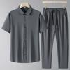 Men's Lapel Business Leisure Shirts+Pants Two-piece Set Summer Ice Silk Short Sleeve Suit Men's Casual Set